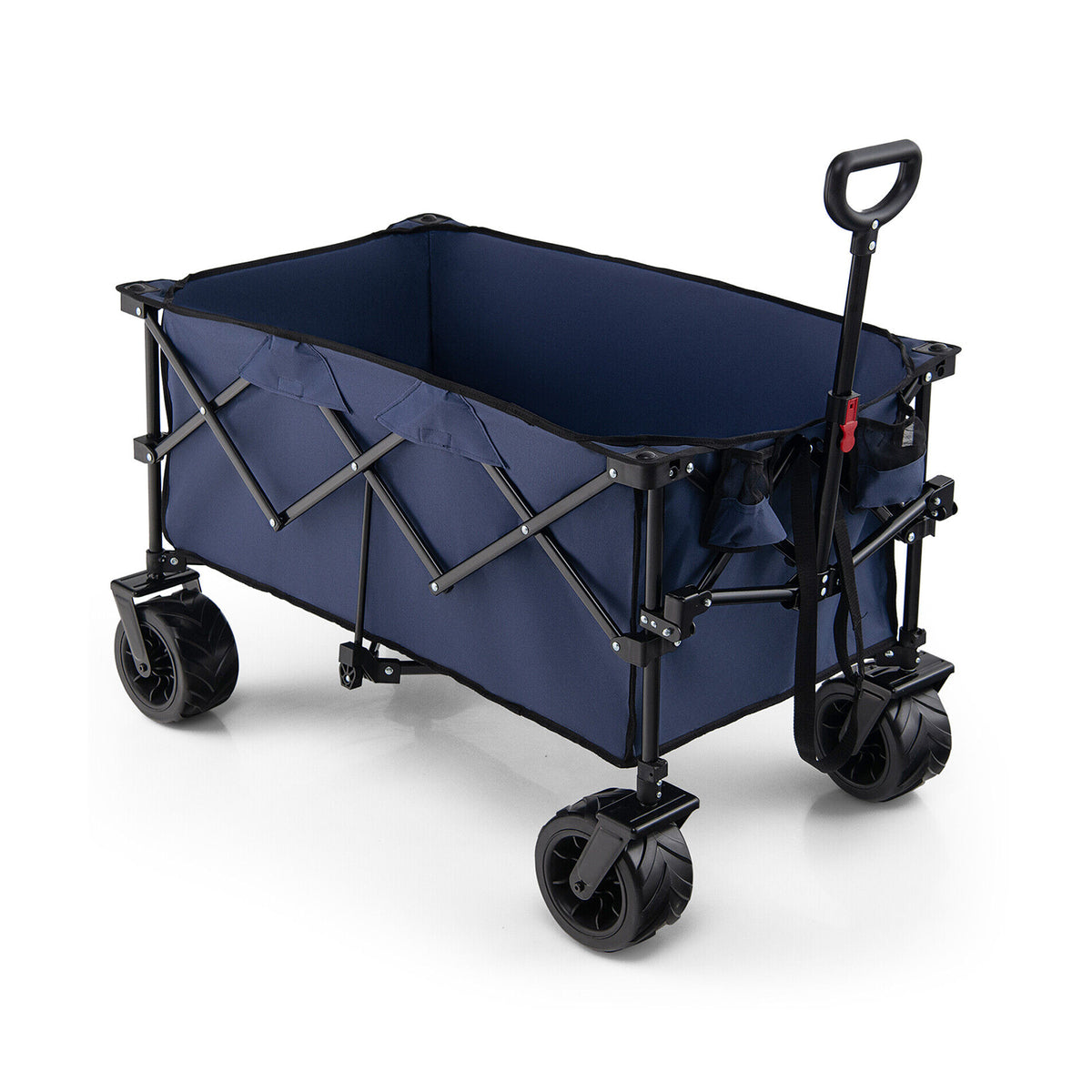 Folding Utility Garden Cart with Wide Wheels and Adjustable Handle-Blue-Garden Carts-DECOROLALA