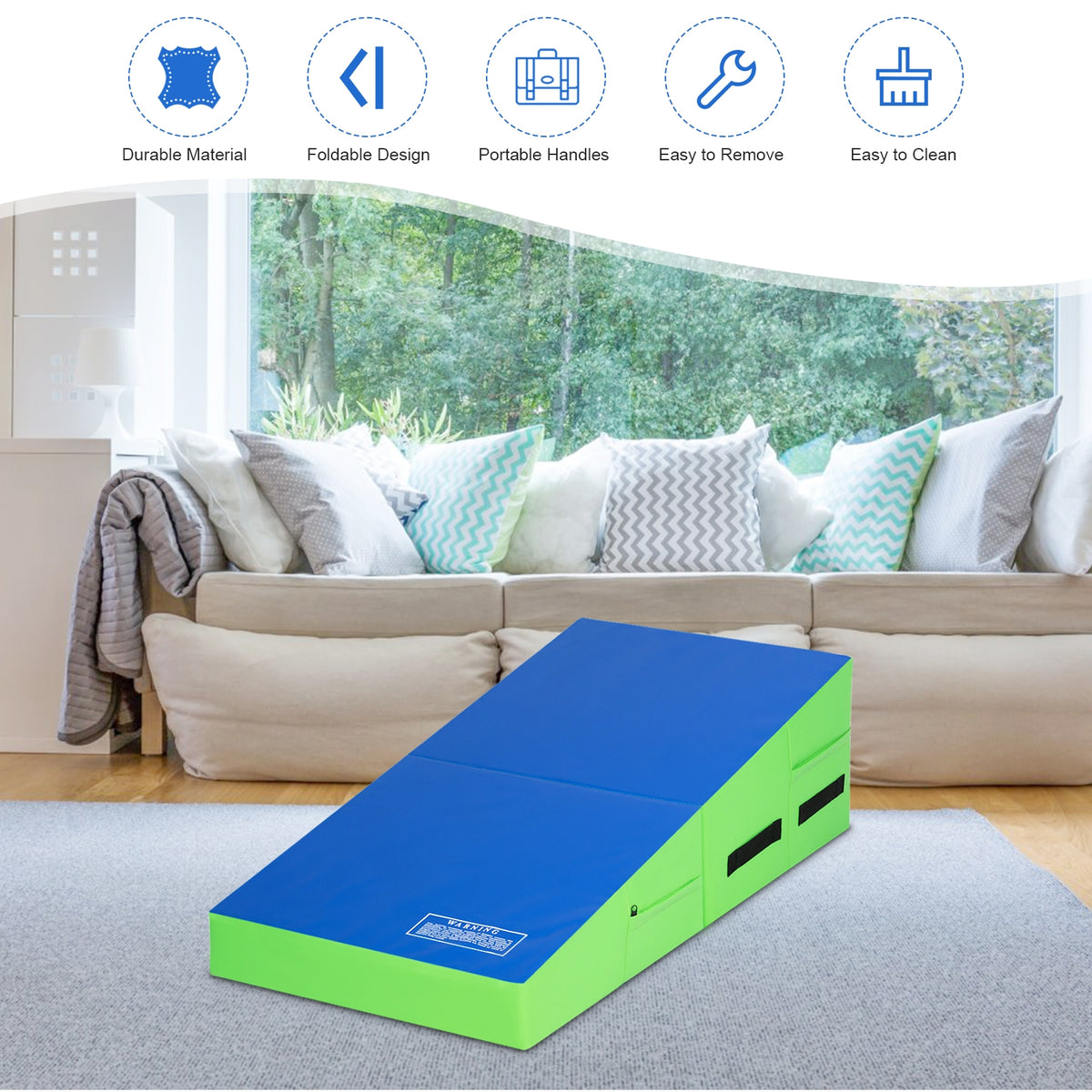 Folding Wedge Exercise Gymnastics Mat with Handles-Green-Yoga & Gym Mats-DECOROLALA