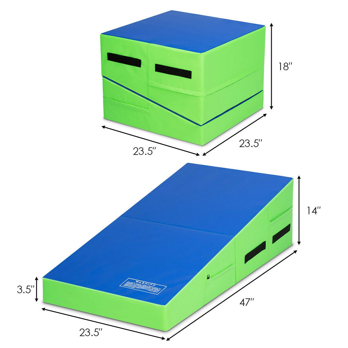 Folding Wedge Exercise Gymnastics Mat with Handles-Green-Yoga & Gym Mats-DECOROLALA