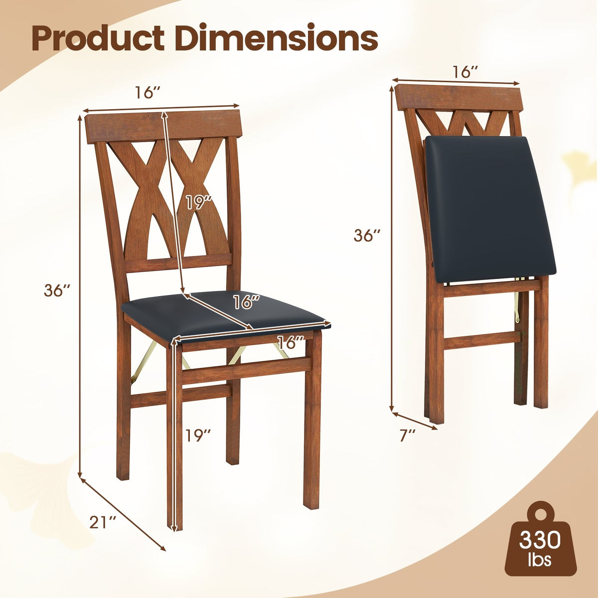 Folding Wooden Dining Chair Set of 2 Faux Leather Upholstered Kitchen Armless Chairs-Walnut-Dining Chairs-DECOROLALA