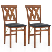 Folding Wooden Dining Chair Set of 2 Faux Leather Upholstered Kitchen Armless Chairs-Walnut-Dining Chairs-DECOROLALA