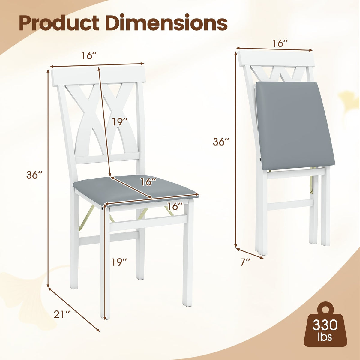 Folding Wooden Dining Chair Set of 2 Faux Leather Upholstered Kitchen Armless Chairs-White-Dining Chairs-DECOROLALA