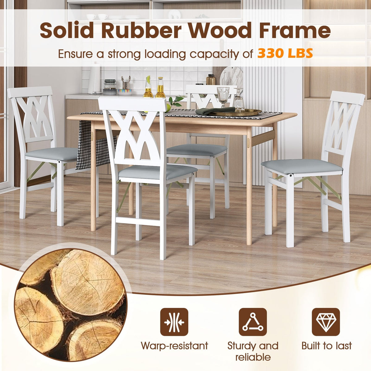 Folding Wooden Dining Chair Set of 2 Faux Leather Upholstered Kitchen Armless Chairs-White-Dining Chairs-DECOROLALA