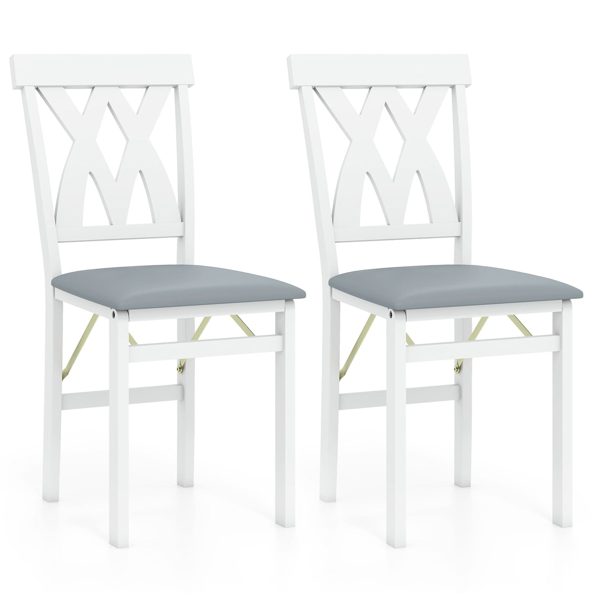 Folding Wooden Dining Chair Set of 2 Faux Leather Upholstered Kitchen Armless Chairs-White-Dining Chairs-DECOROLALA
