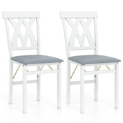 Folding Wooden Dining Chair Set of 2 Faux Leather Upholstered Kitchen Armless Chairs-White-Dining Chairs-DECOROLALA