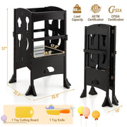 Folding Wooden Step Stool with Lockable Safety Rail for Toddler 3+-Coffee-Toddler & Kids Furniture-DECOROLALA