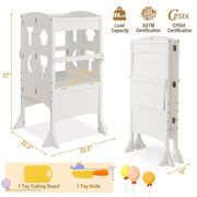 Folding Wooden Step Stool with Lockable Safety Rail for Toddler 3+-White-Toddler & Kids Furniture-DECOROLALA