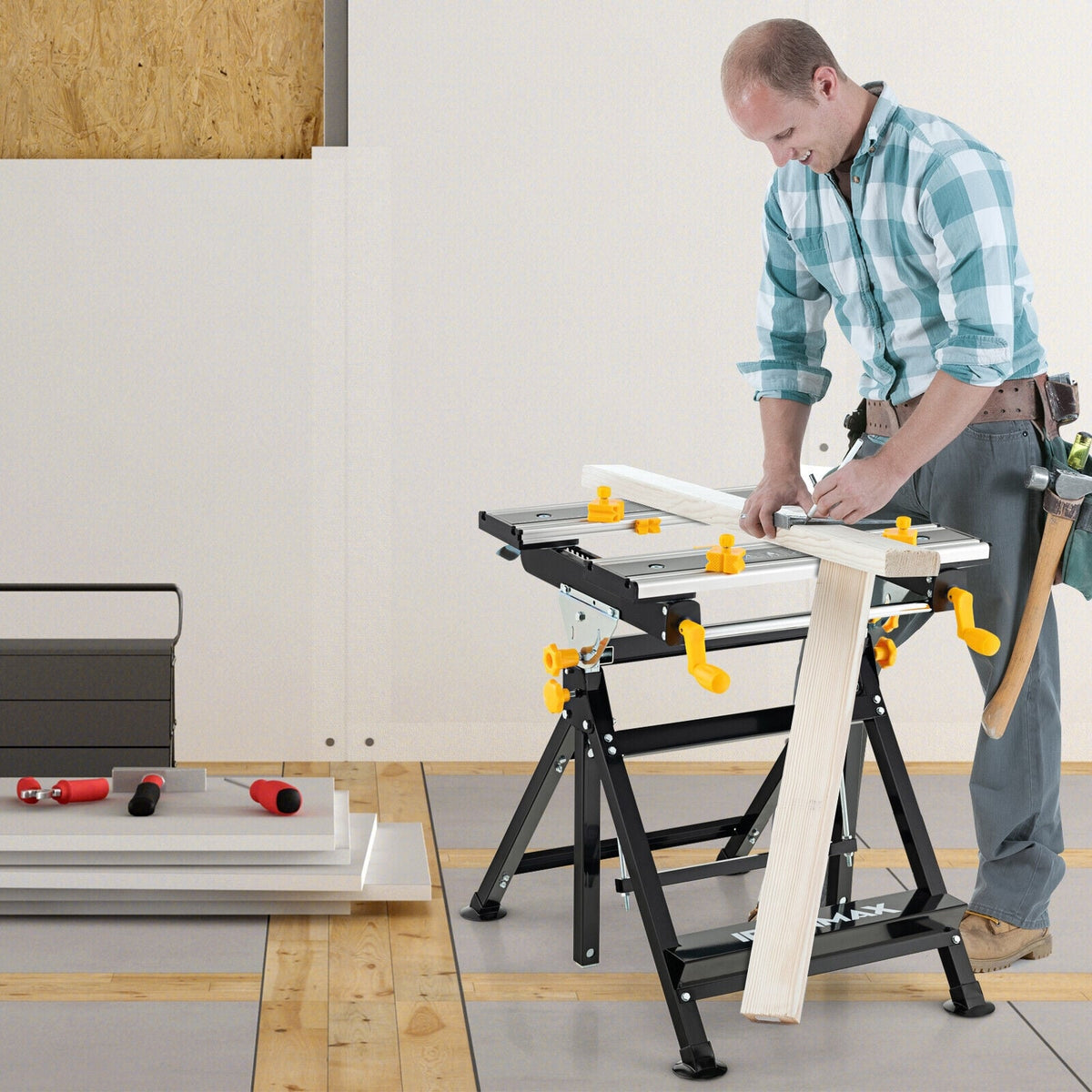 Folding Work Table with Tiltable Platform and 7-level Adjustable Height-Black-Garages-DECOROLALA