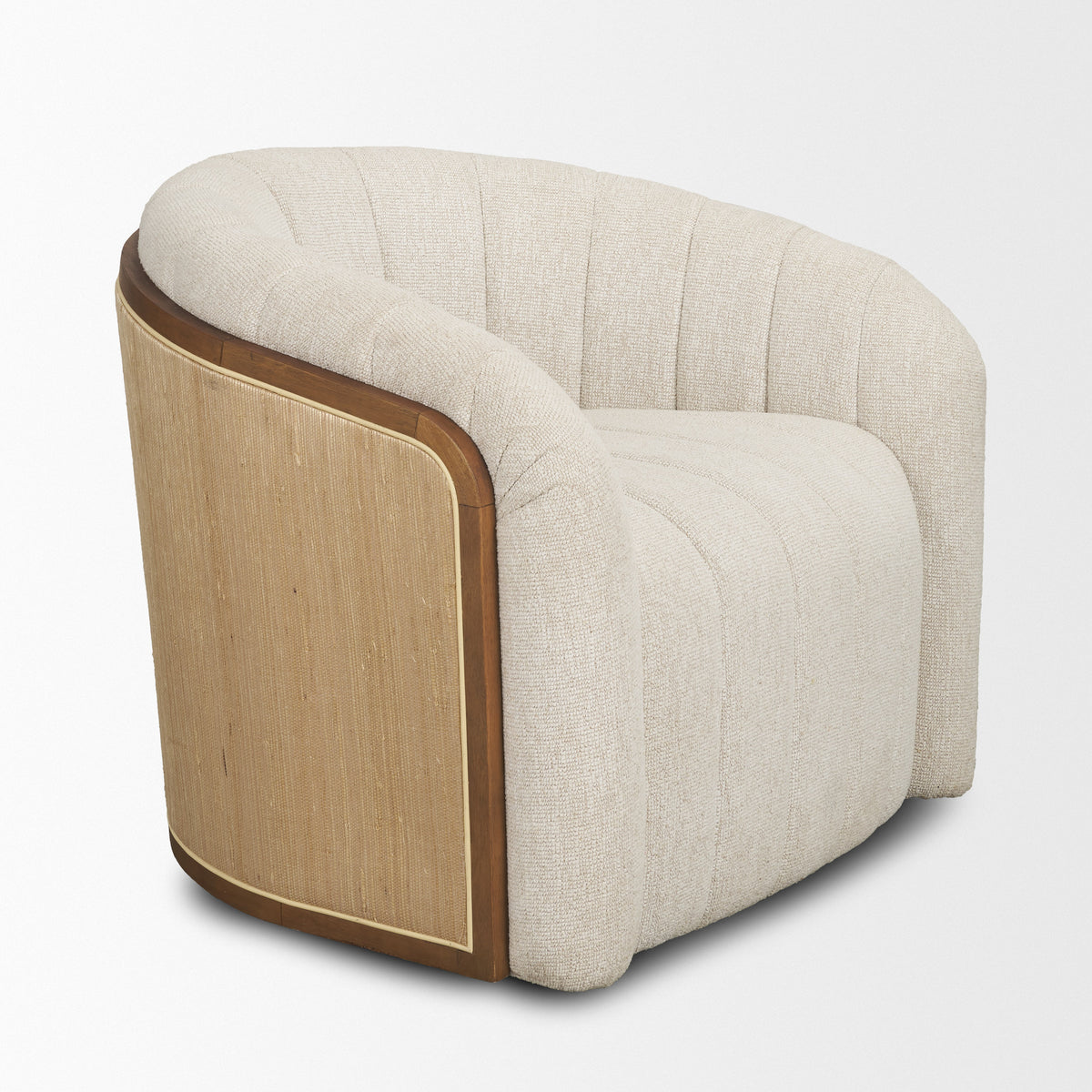 Fonda Cream Fabric w/ Natural Jute Swivel Accent Chair-Accent Chairs-DECOROLALA