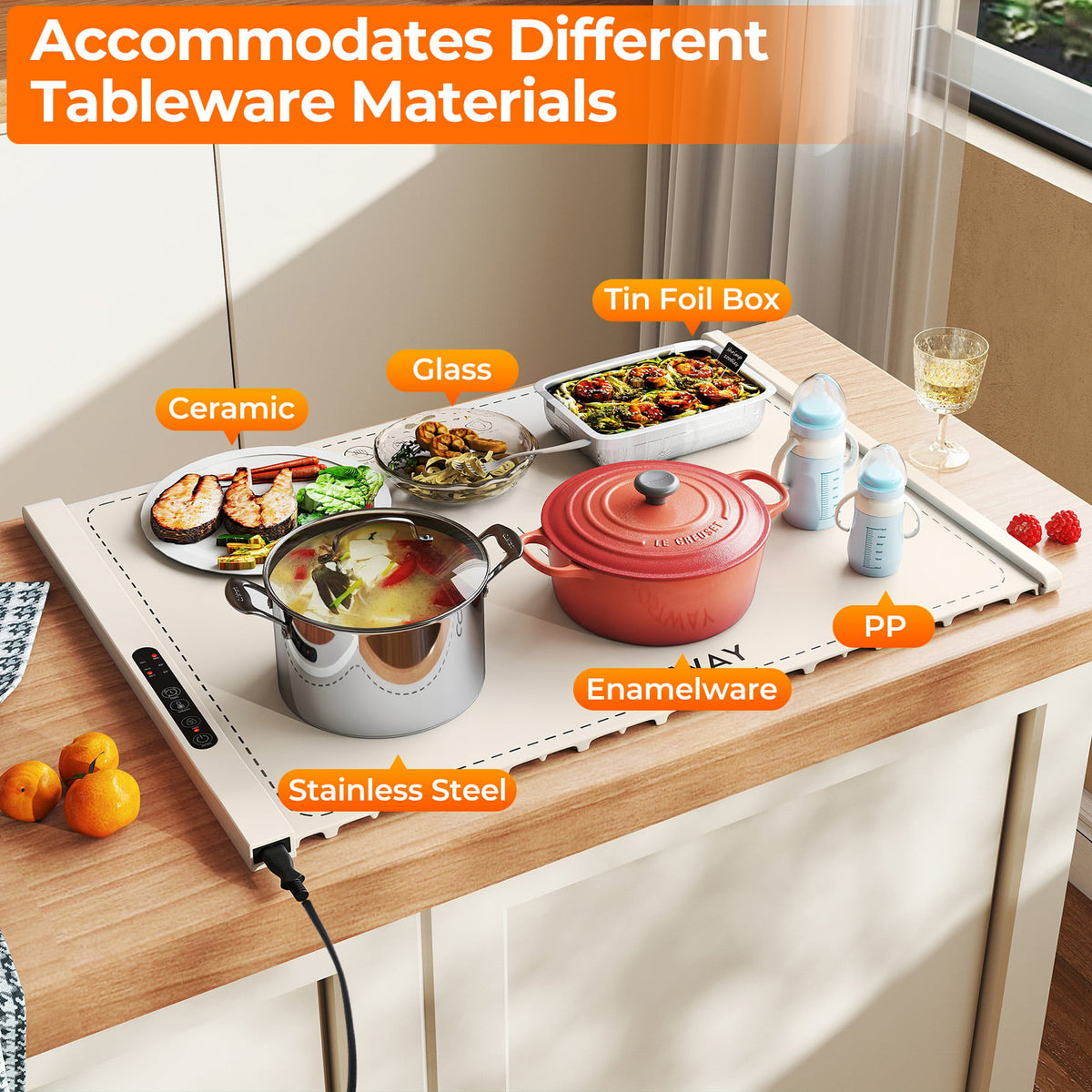 Food Warming Mat Rollable and Portable Electric Warming Tray with Fasting Heating-Beige-Food Warmers & Burners-DECOROLALA