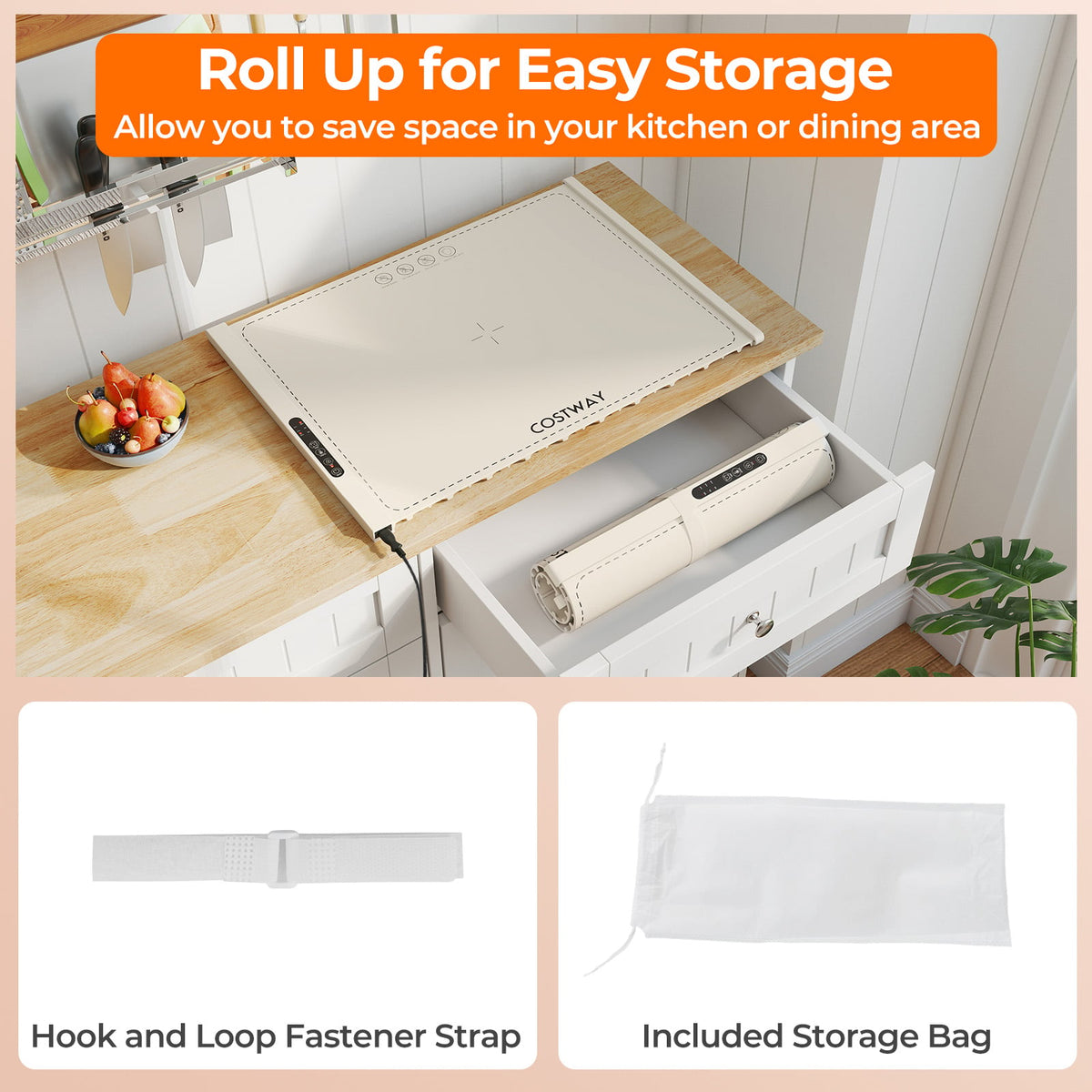 Food Warming Mat Rollable and Portable Electric Warming Tray with Fasting Heating-Beige-Food Warmers & Burners-DECOROLALA