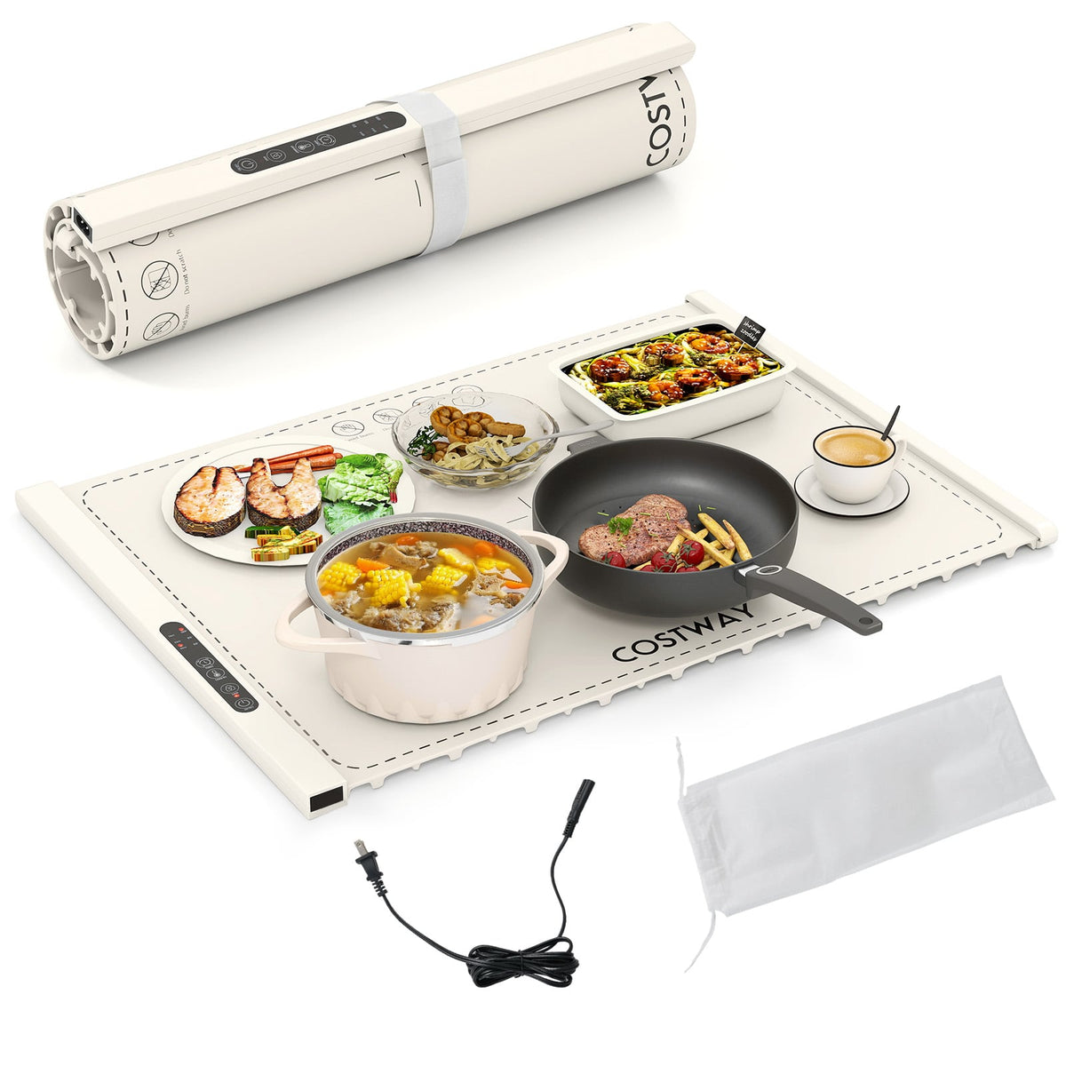 Food Warming Mat Rollable and Portable Electric Warming Tray with Fasting Heating-Beige-Food Warmers & Burners-DECOROLALA