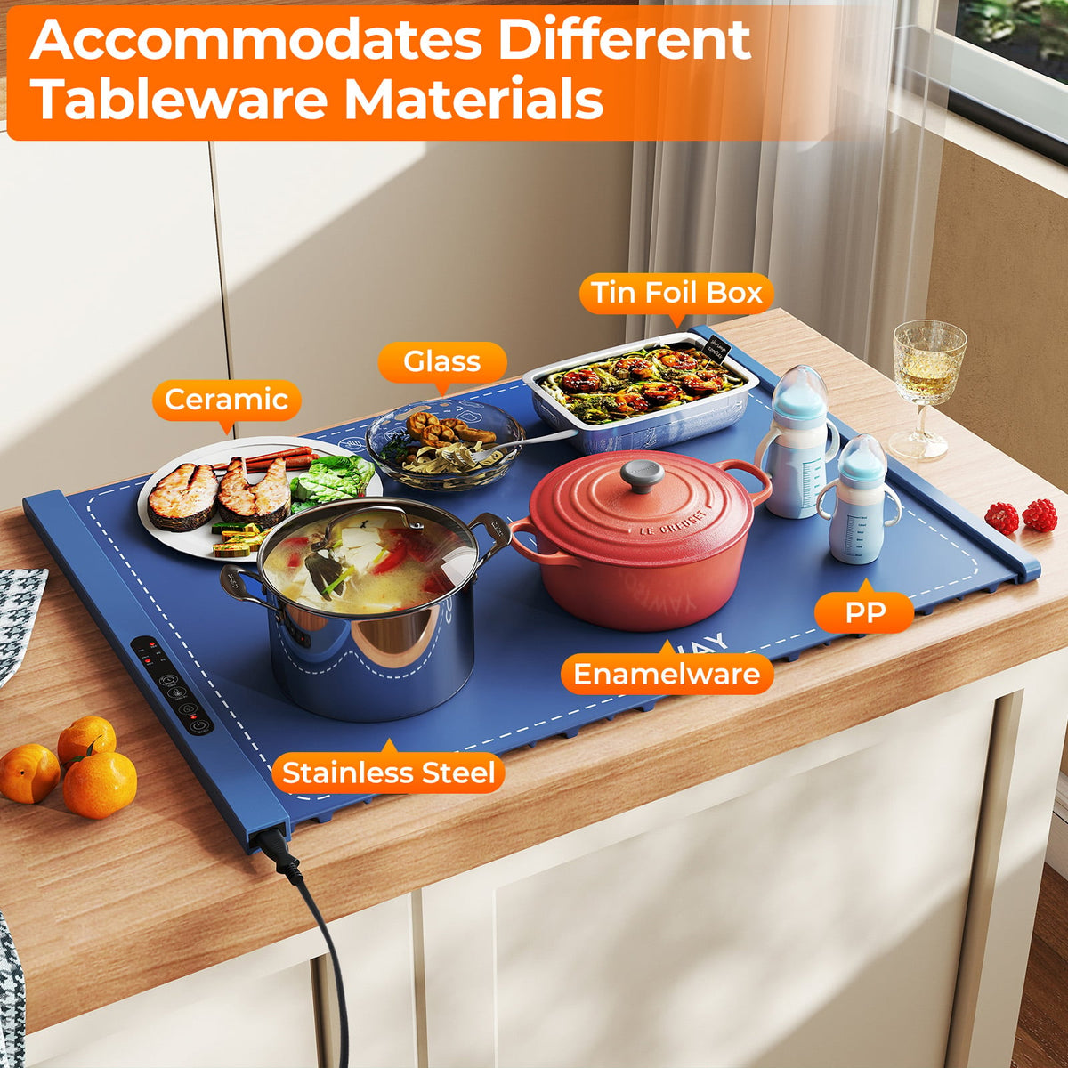 Food Warming Mat Rollable and Portable Electric Warming Tray with Fasting Heating-Blue-Food Warmers & Burners-DECOROLALA