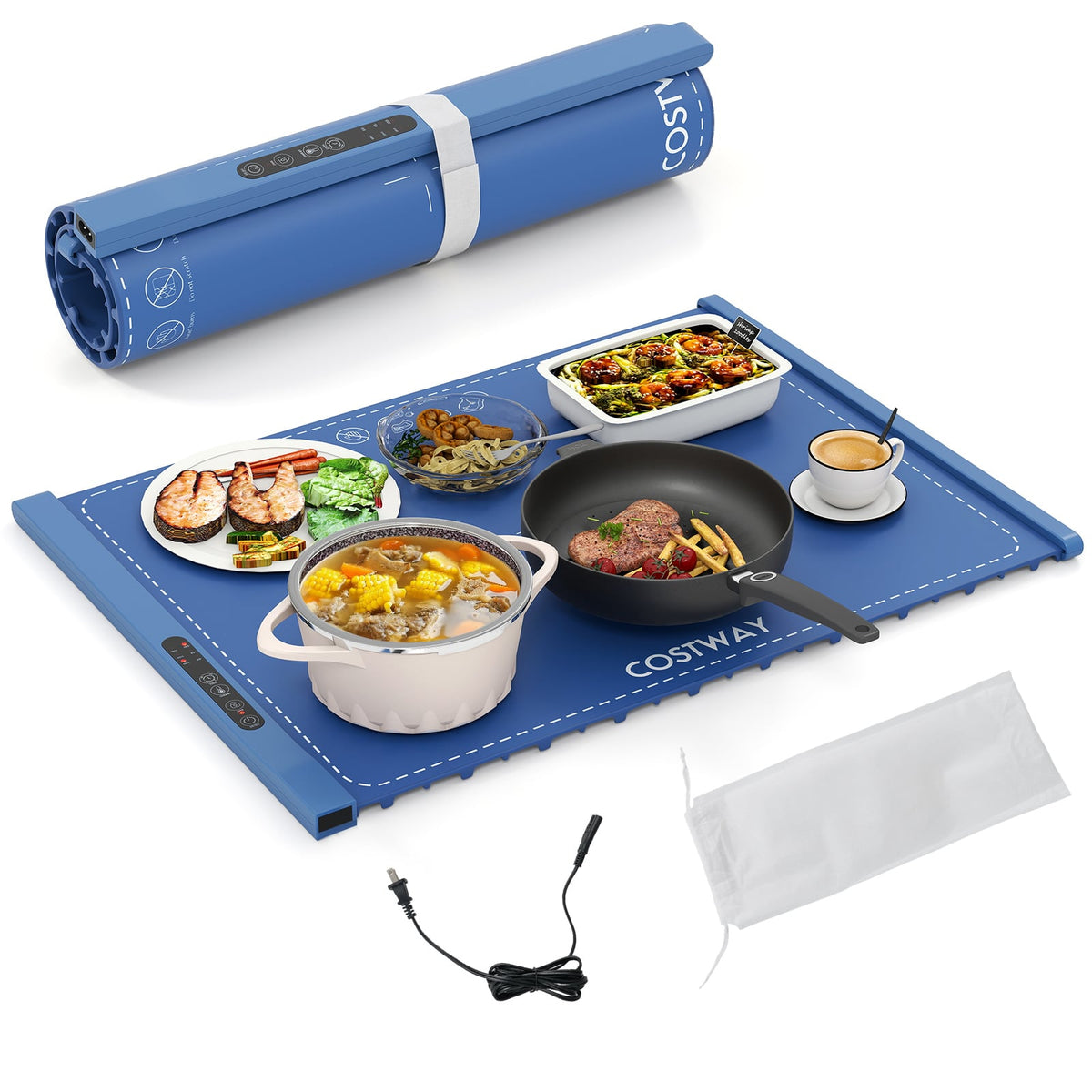 Food Warming Mat Rollable and Portable Electric Warming Tray with Fasting Heating-Blue-Food Warmers & Burners-DECOROLALA