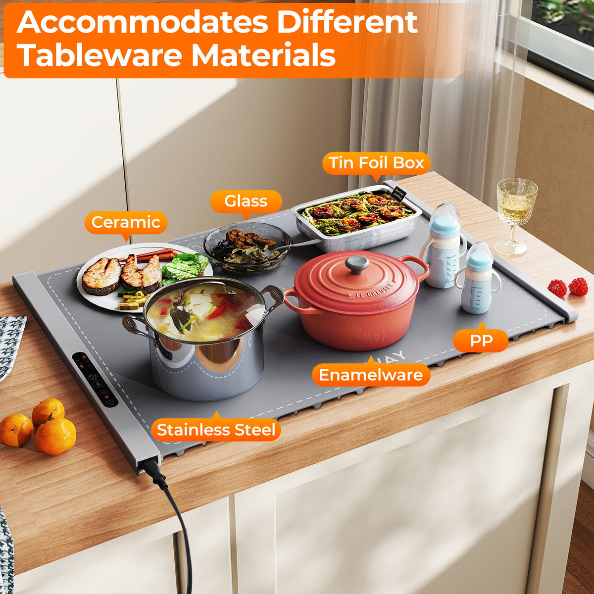 Food Warming Mat Rollable and Portable Electric Warming Tray with Fasting Heating-Gray-Food Warmers & Burners-DECOROLALA