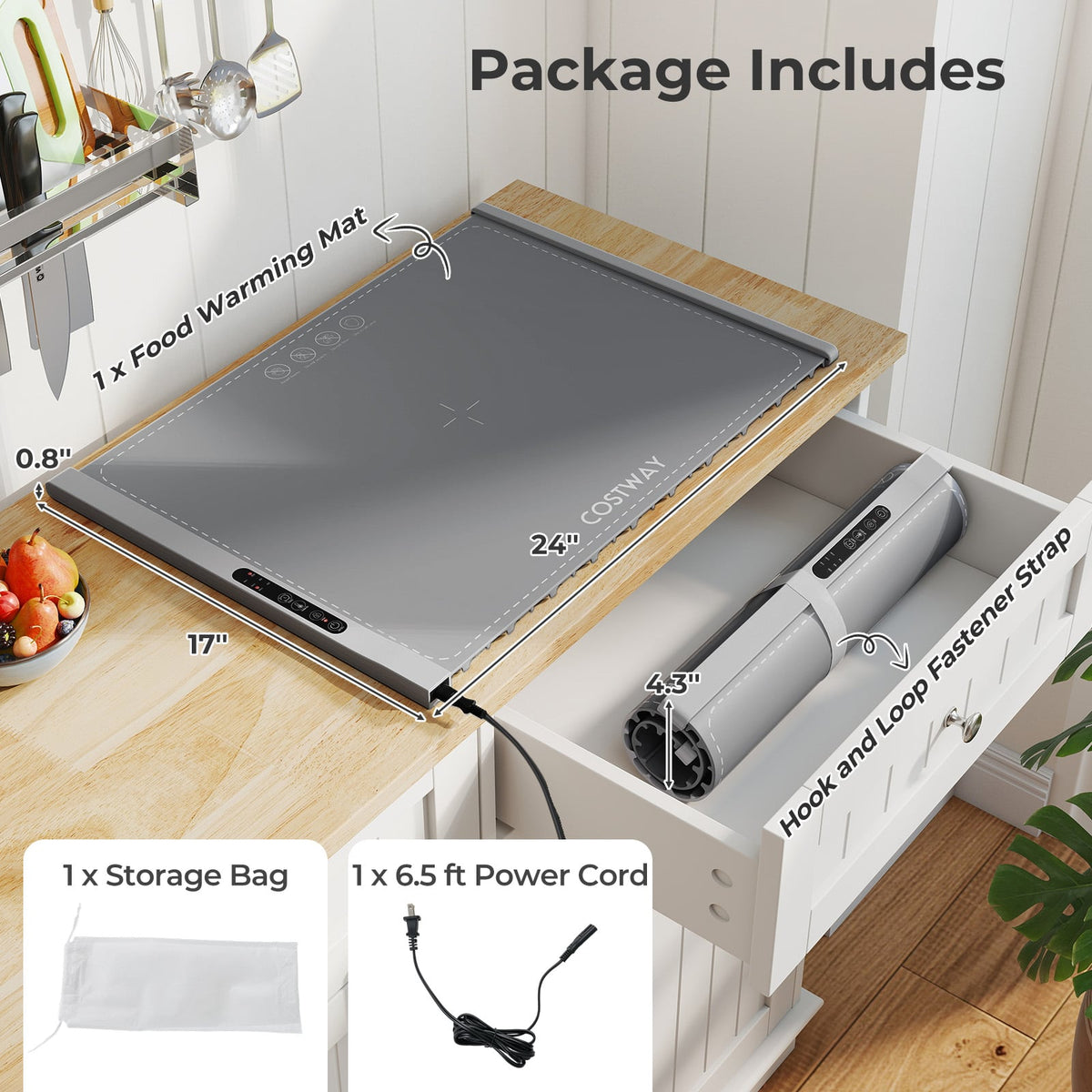 Food Warming Mat Rollable and Portable Electric Warming Tray with Fasting Heating-Gray-Food Warmers & Burners-DECOROLALA