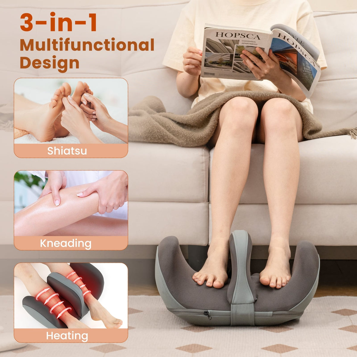 Foot and Calf Massager with Heat Gift for Women Men Mom Dad-Gray-Foot Massager-DECOROLALA