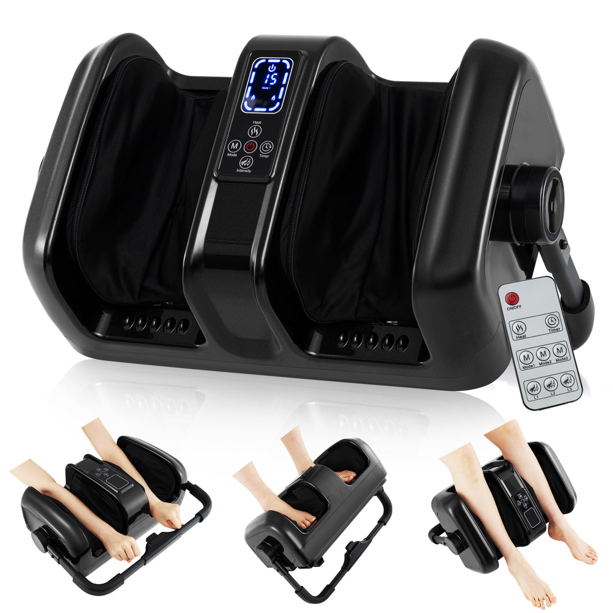 Foot and Calf Massager with Heat Shiatsu Deep Kneading Rolling Smart Electric Leg Massager-Black-Foot Massager-DECOROLALA