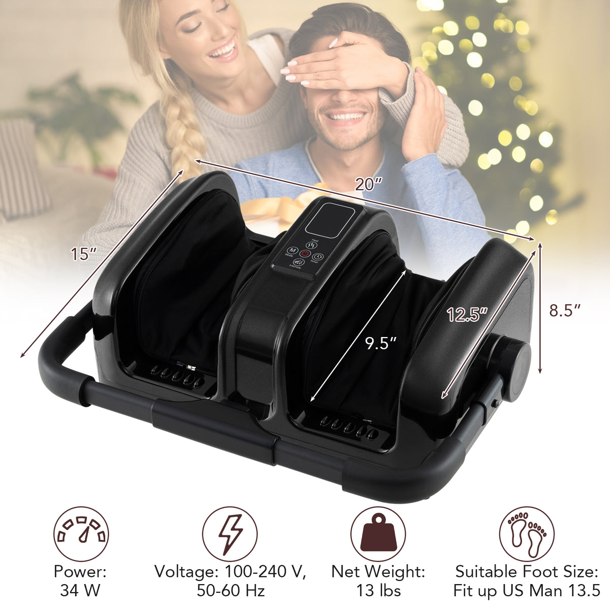 Foot and Calf Massager with Heat Shiatsu Deep Kneading Rolling Smart Electric Leg Massager-Black-Foot Massager-DECOROLALA