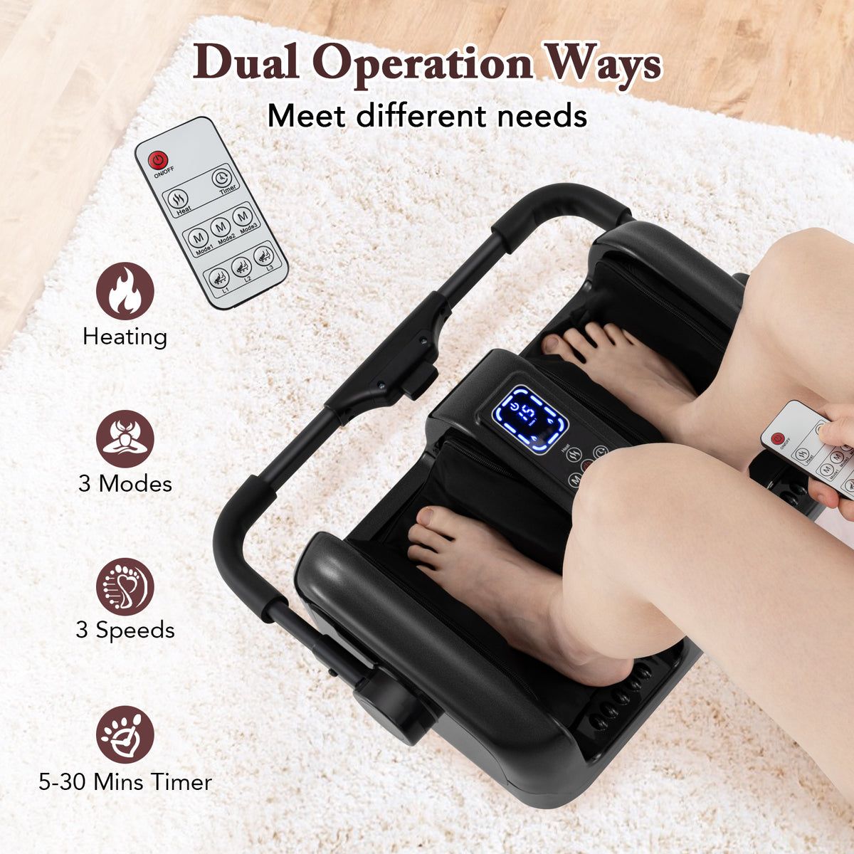 Foot and Calf Massager with Heat Shiatsu Deep Kneading Rolling Smart Electric Leg Massager-Black-Foot Massager-DECOROLALA