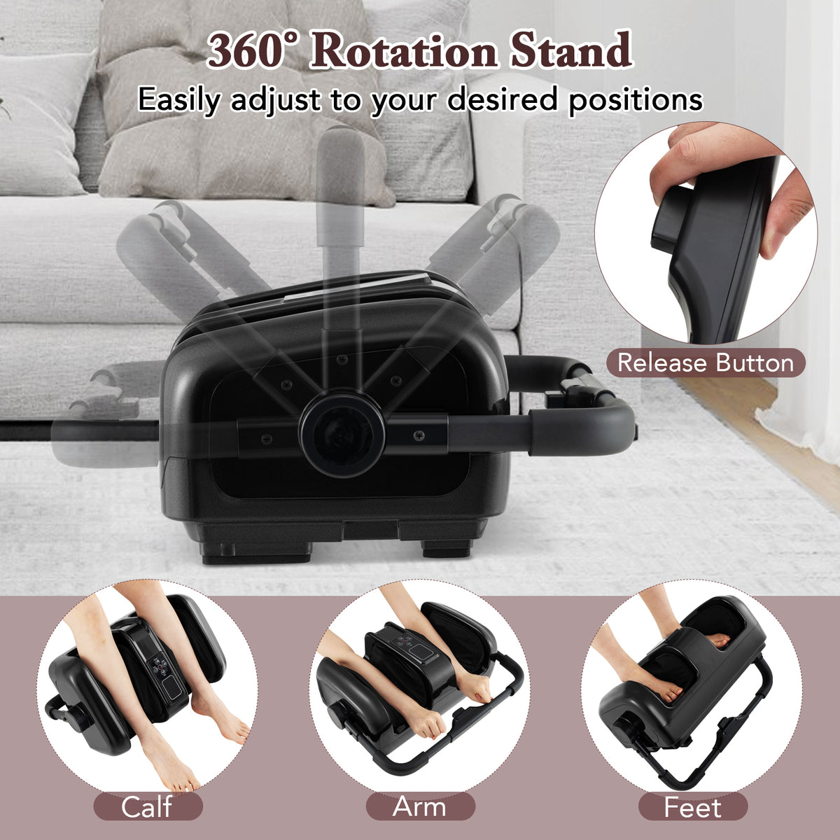 Foot and Calf Massager with Heat Shiatsu Deep Kneading Rolling Smart Electric Leg Massager-Black-Foot Massager-DECOROLALA