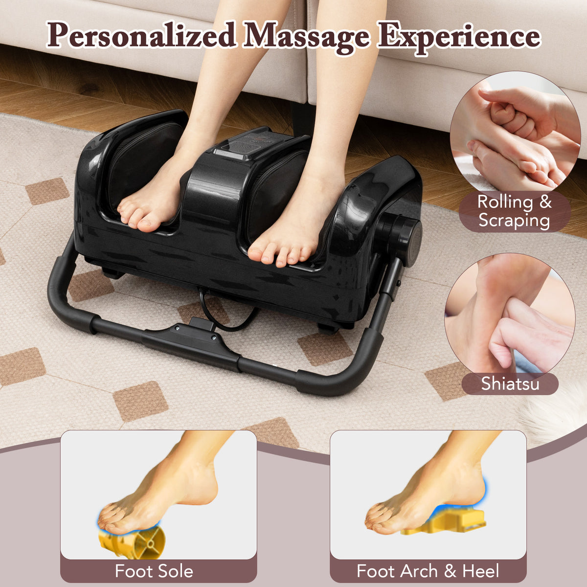 Foot and Calf Massager with Heat Shiatsu Deep Kneading Rolling Smart Electric Leg Massager-Black-Foot Massager-DECOROLALA