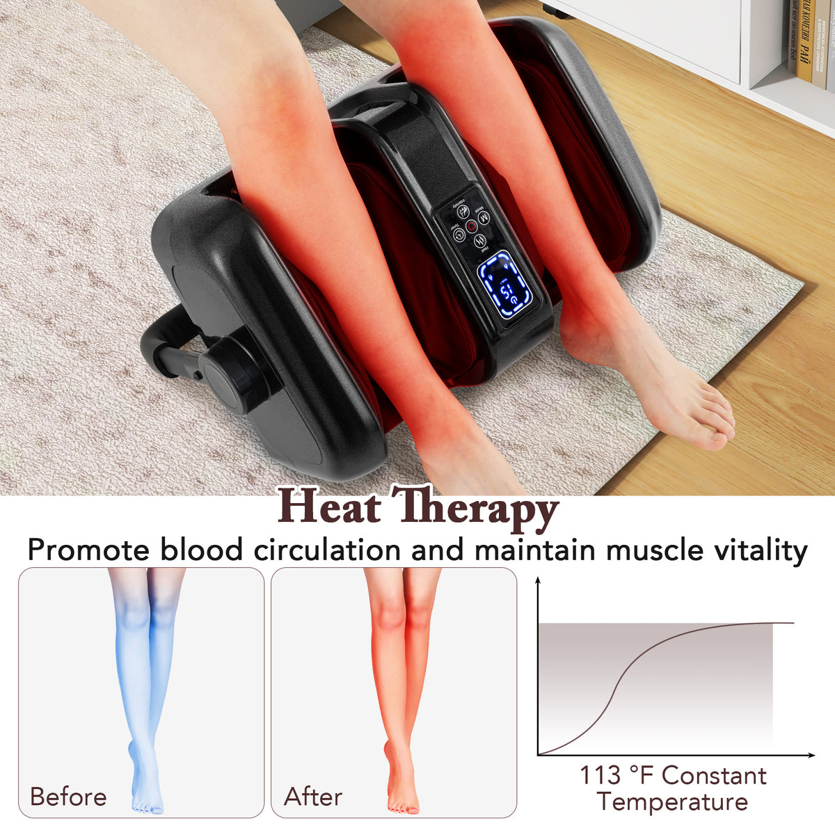 Foot and Calf Massager with Heat Shiatsu Deep Kneading Rolling Smart Electric Leg Massager-Black-Foot Massager-DECOROLALA