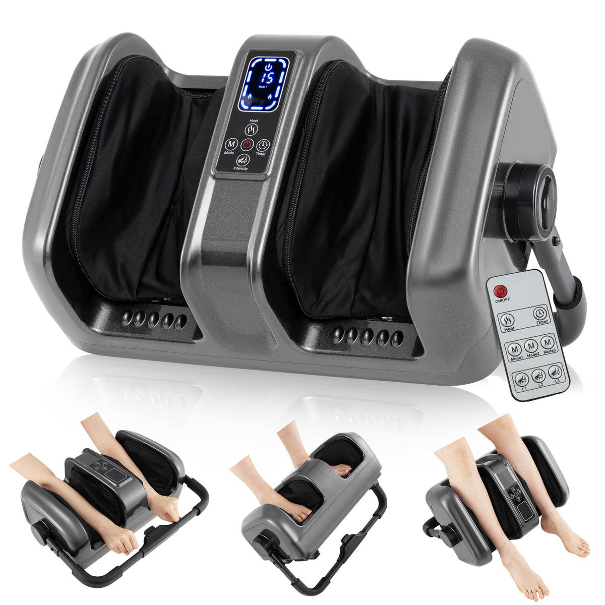 Foot and Calf Massager with Heat Shiatsu Deep Kneading Rolling Smart Electric Leg Massager-Grey-Foot Massager-DECOROLALA