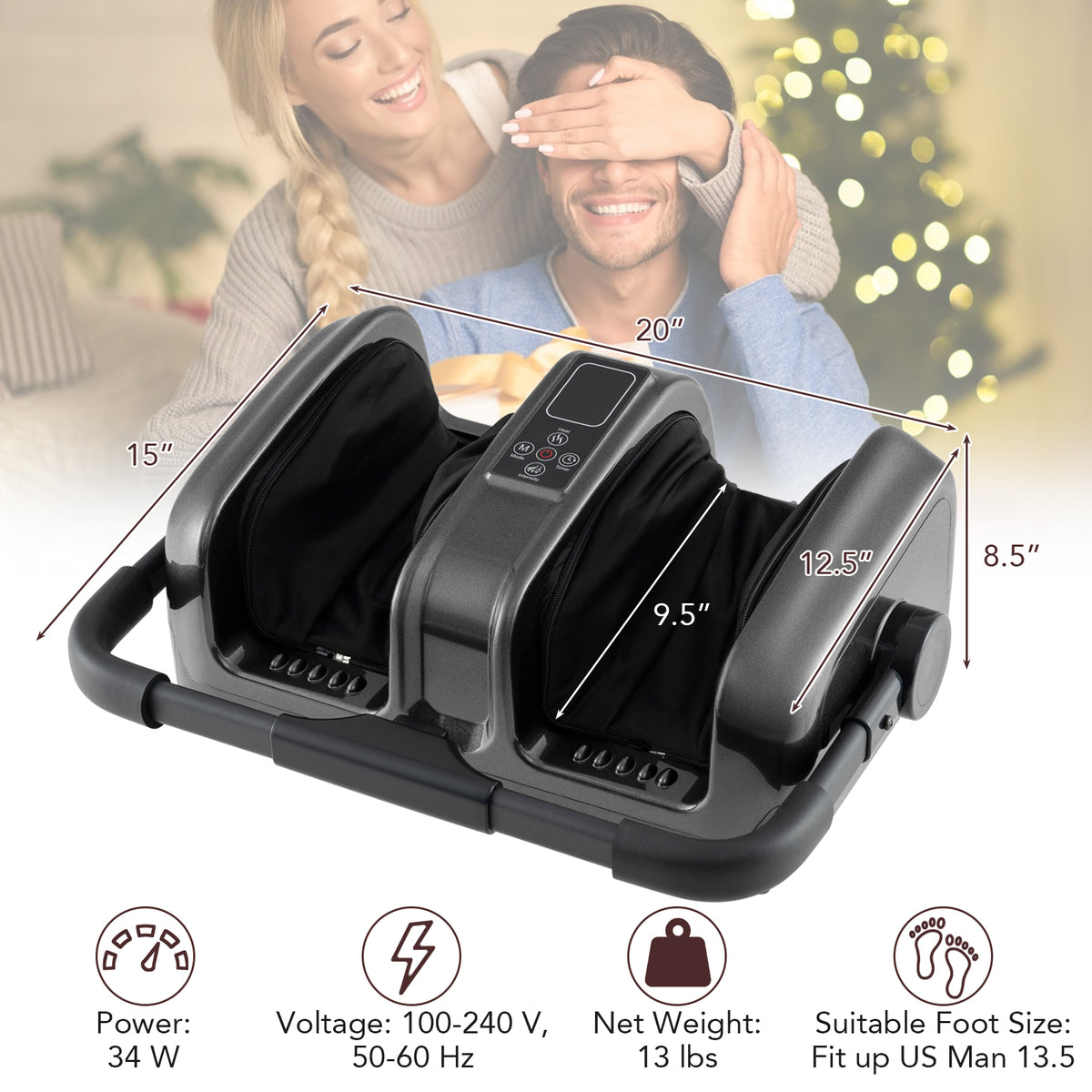 Foot and Calf Massager with Heat Shiatsu Deep Kneading Rolling Smart Electric Leg Massager-Grey-Foot Massager-DECOROLALA