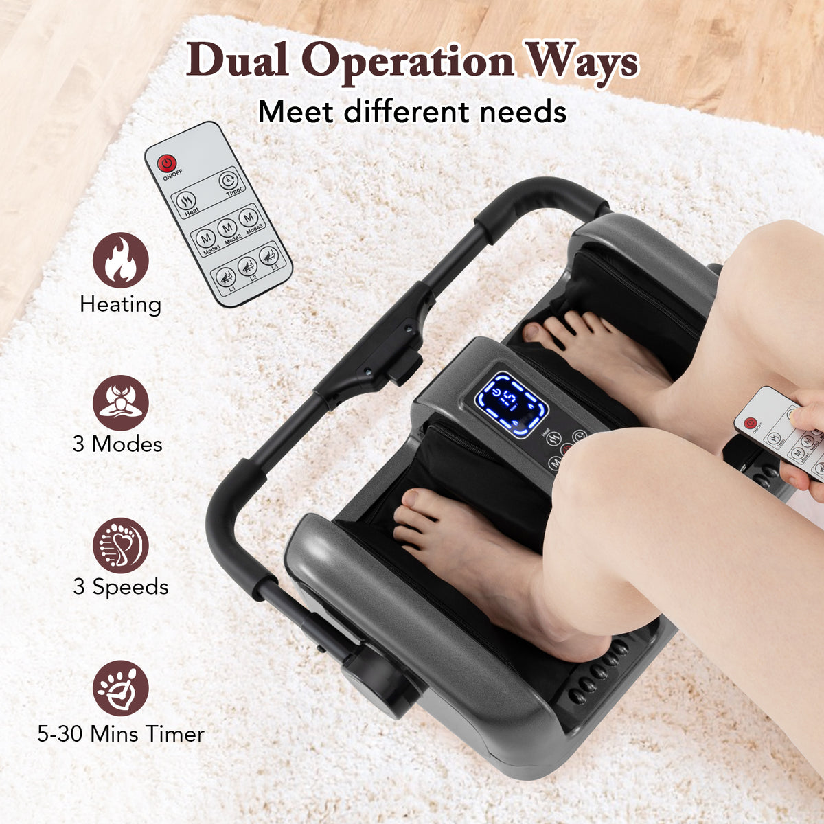 Foot and Calf Massager with Heat Shiatsu Deep Kneading Rolling Smart Electric Leg Massager-Grey-Foot Massager-DECOROLALA