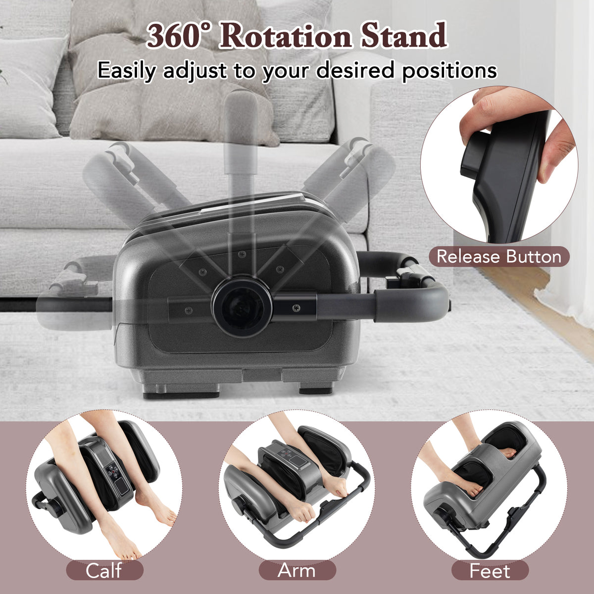 Foot and Calf Massager with Heat Shiatsu Deep Kneading Rolling Smart Electric Leg Massager-Grey-Foot Massager-DECOROLALA