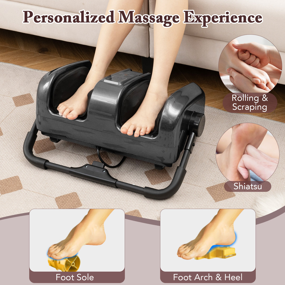Foot and Calf Massager with Heat Shiatsu Deep Kneading Rolling Smart Electric Leg Massager-Grey-Foot Massager-DECOROLALA