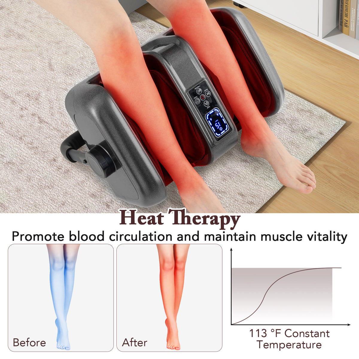Foot and Calf Massager with Heat Shiatsu Deep Kneading Rolling Smart Electric Leg Massager-Grey-Foot Massager-DECOROLALA