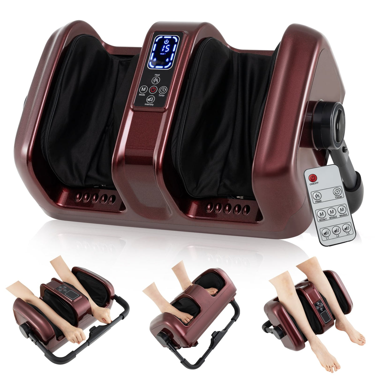Foot and Calf Massager with Heat Shiatsu Deep Kneading Rolling Smart Electric Leg Massager-Red-Foot Massager-DECOROLALA