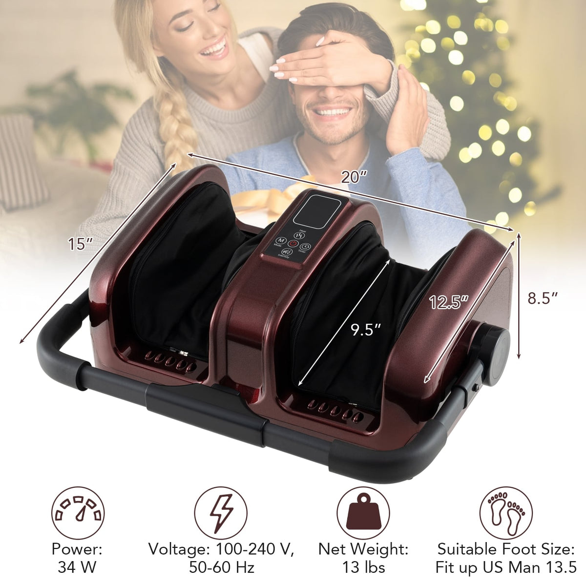 Foot and Calf Massager with Heat Shiatsu Deep Kneading Rolling Smart Electric Leg Massager-Red-Foot Massager-DECOROLALA