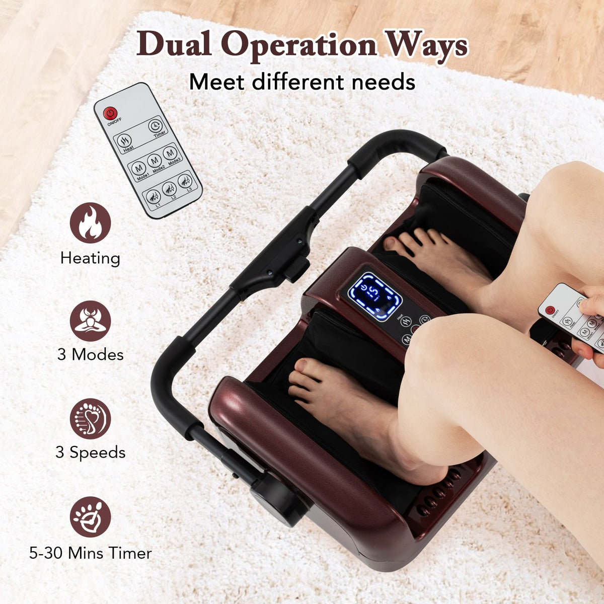 Foot and Calf Massager with Heat Shiatsu Deep Kneading Rolling Smart Electric Leg Massager-Red-Foot Massager-DECOROLALA