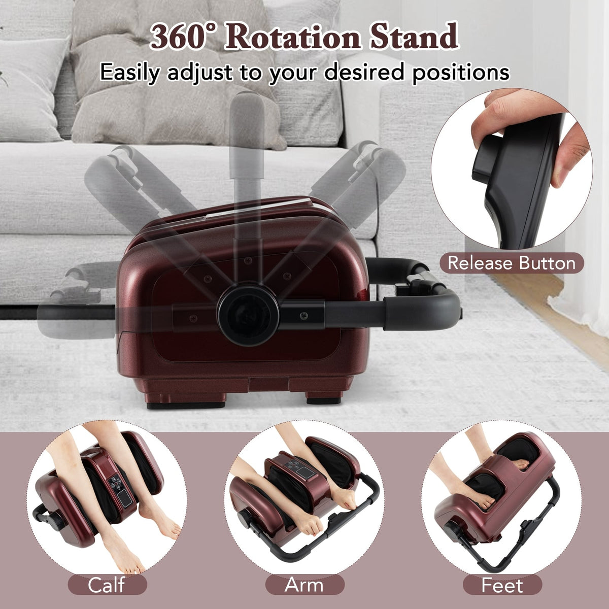 Foot and Calf Massager with Heat Shiatsu Deep Kneading Rolling Smart Electric Leg Massager-Red-Foot Massager-DECOROLALA