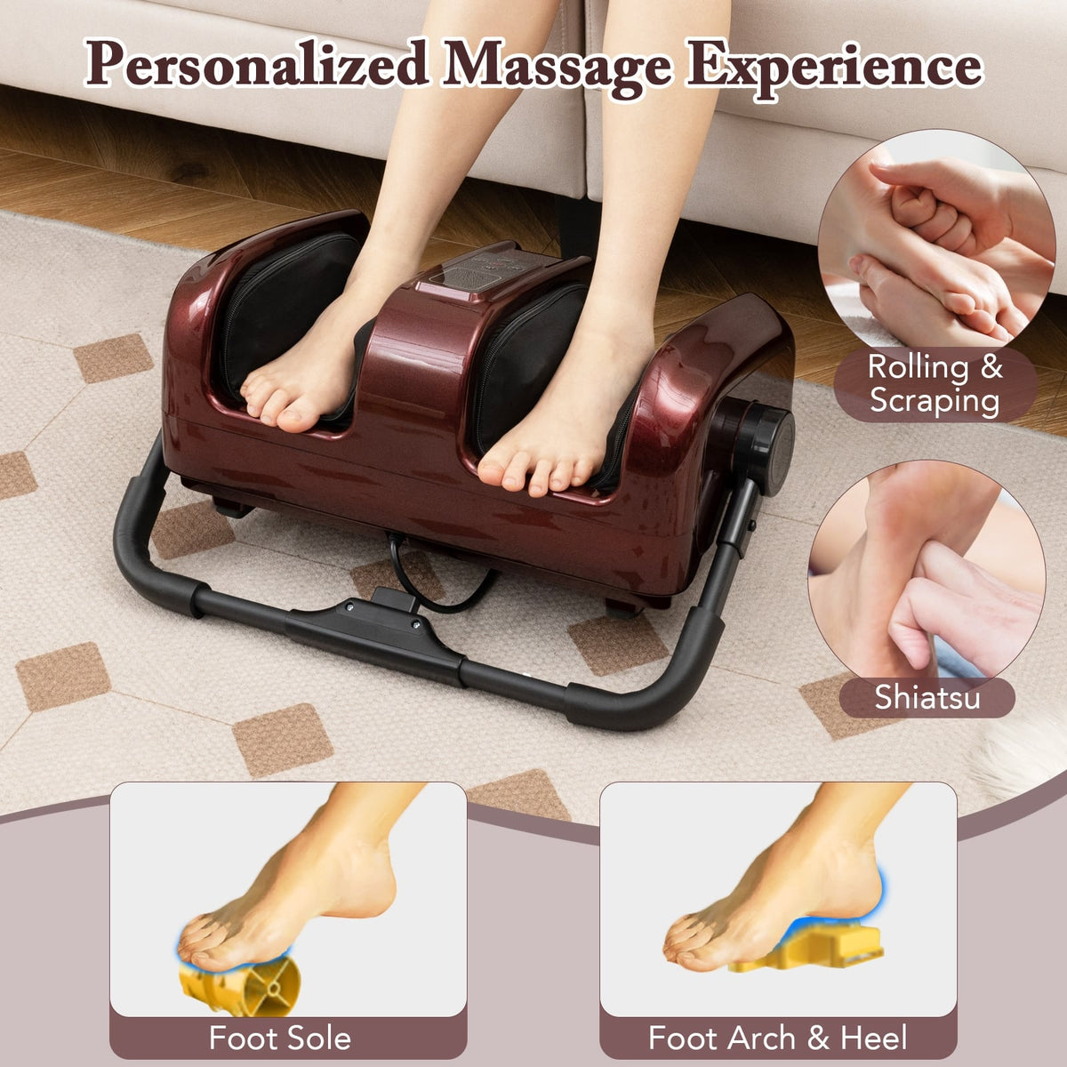 Foot and Calf Massager with Heat Shiatsu Deep Kneading Rolling Smart Electric Leg Massager-Red-Foot Massager-DECOROLALA