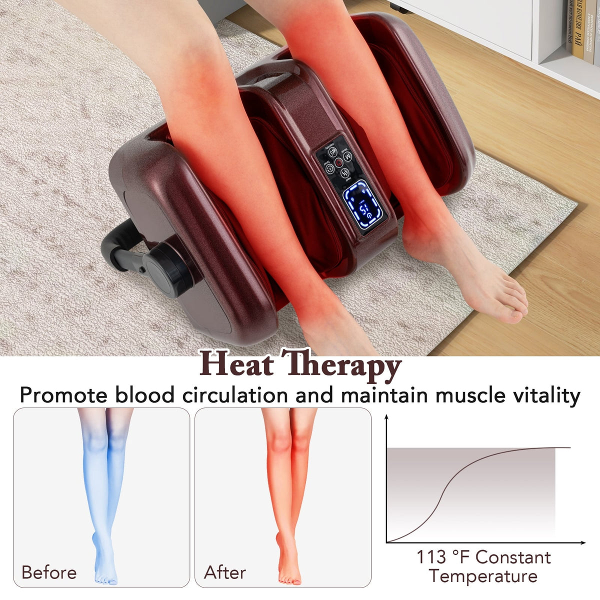 Foot and Calf Massager with Heat Shiatsu Deep Kneading Rolling Smart Electric Leg Massager-Red-Foot Massager-DECOROLALA