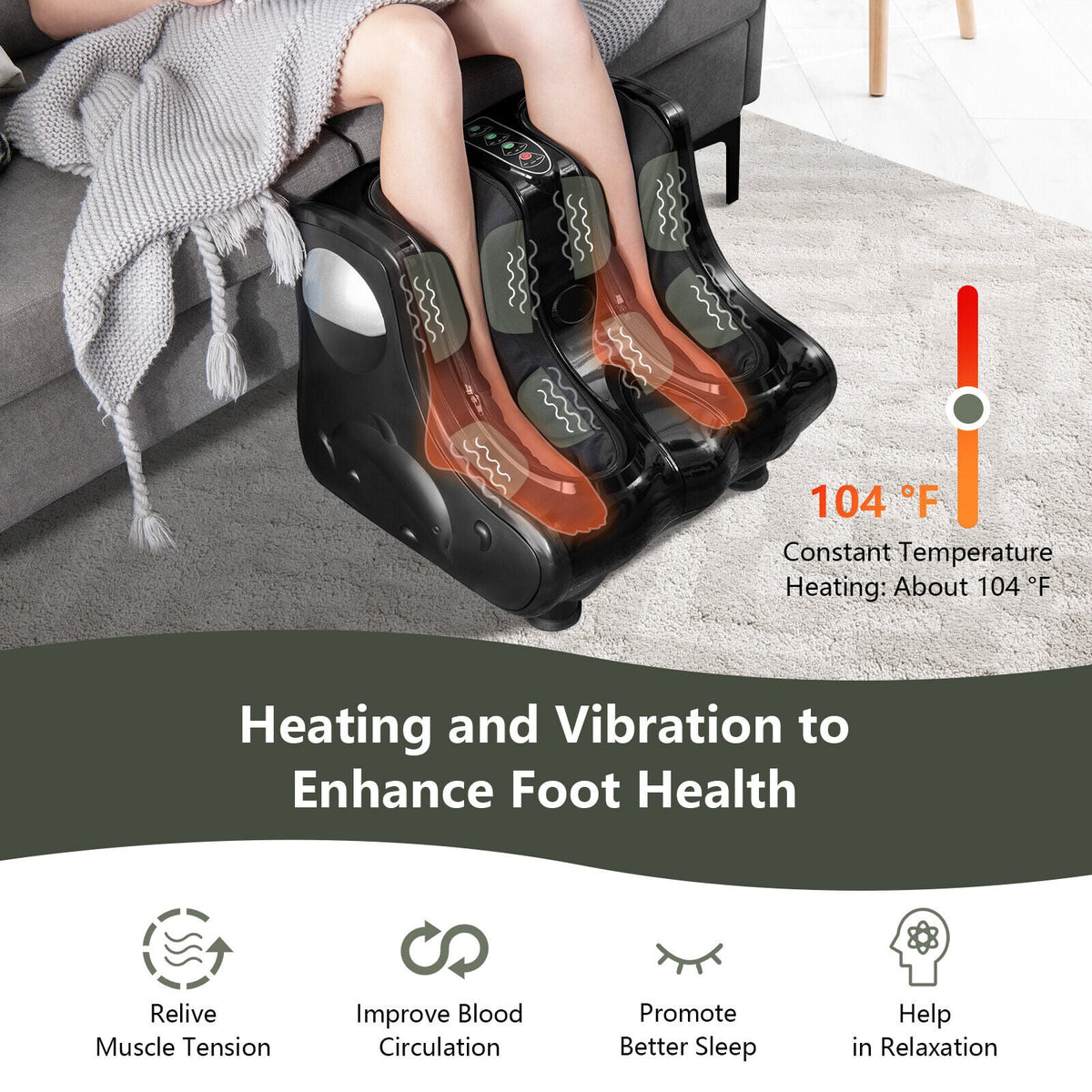 Foot and Calf Massager with Heat Vibration Deep Kneading and Shiatsu-Black-Foot Massager-DECOROLALA