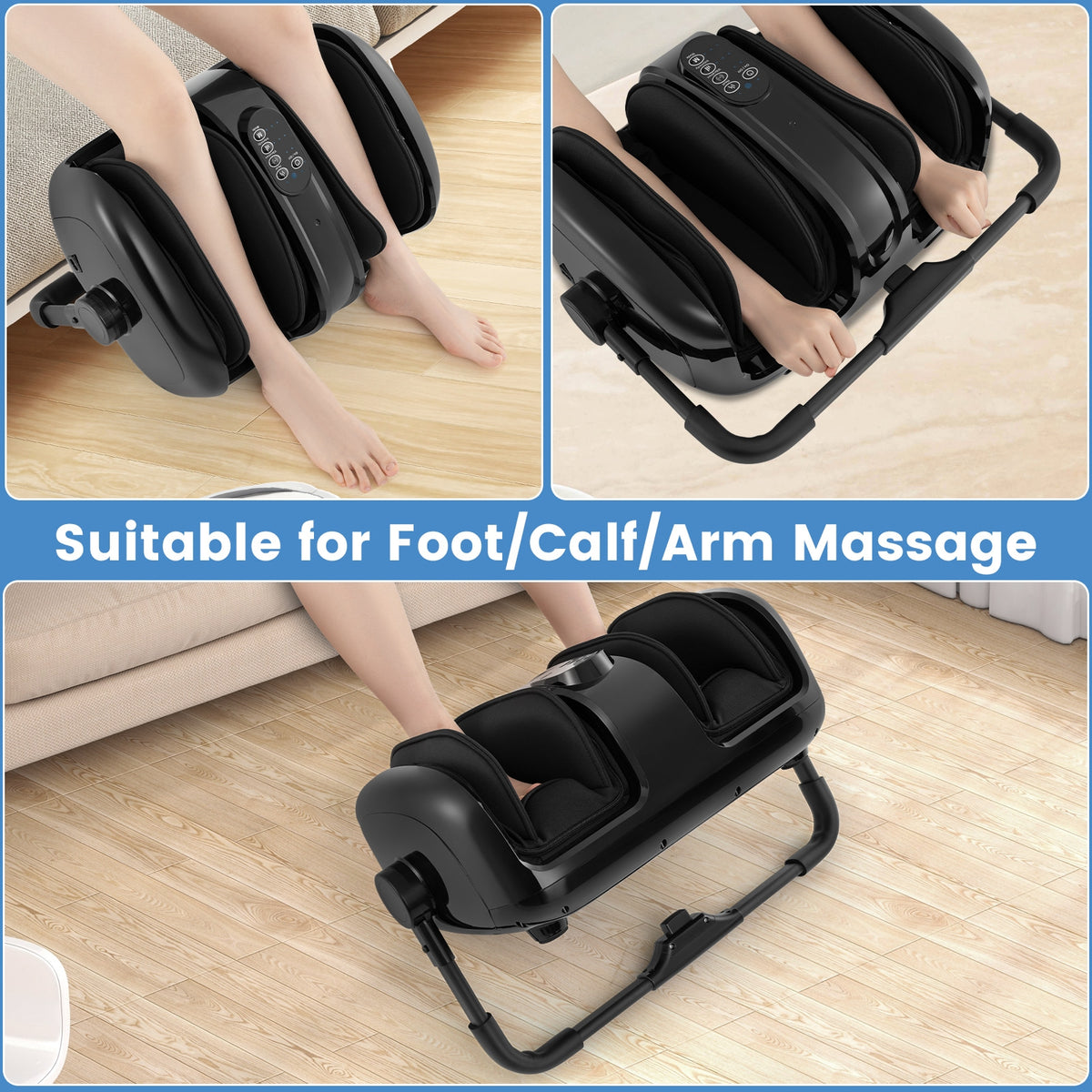 Foot and Calf Massager with Heat for Blood Circulation Pain Relief-Black-Foot Massager-DECOROLALA