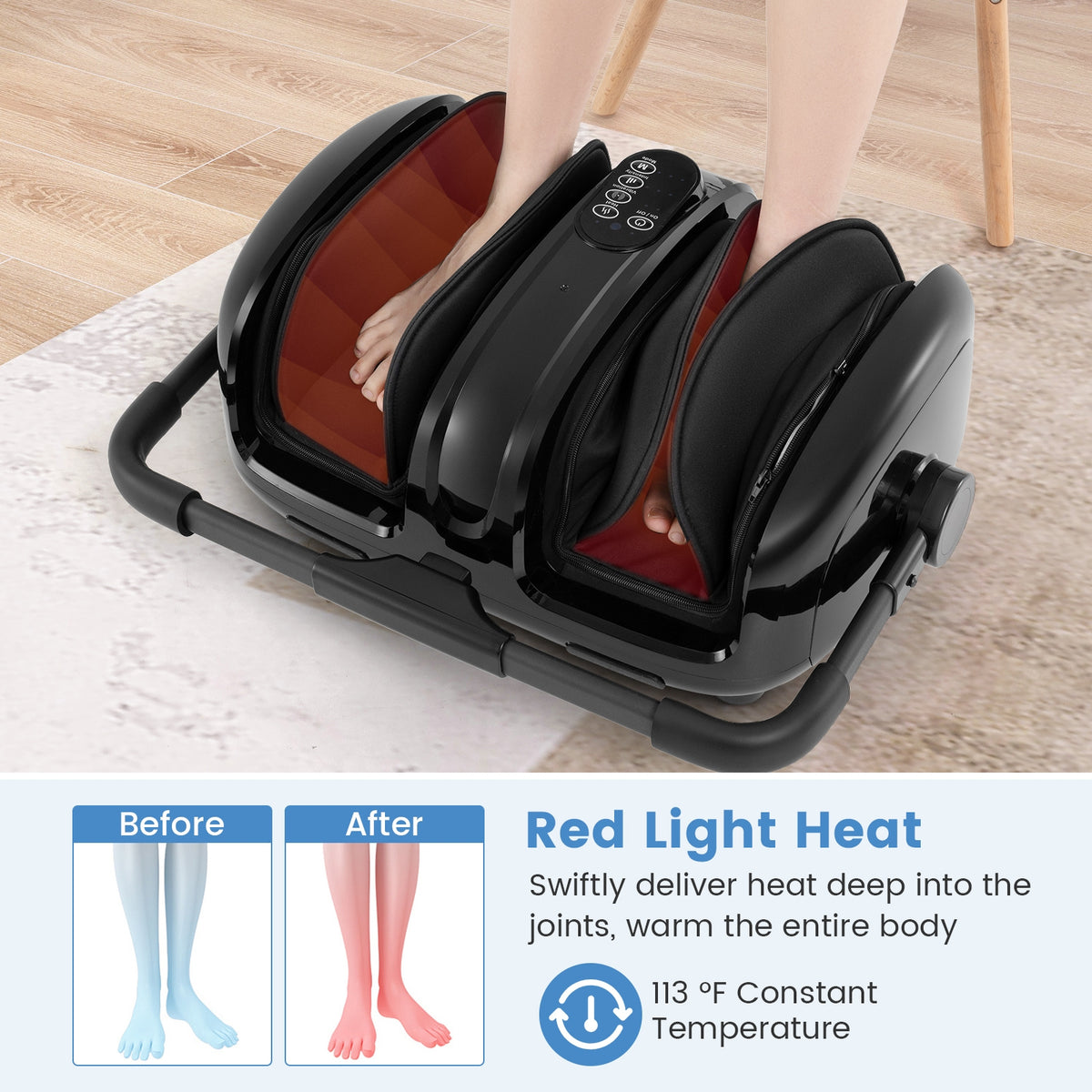 Foot and Calf Massager with Heat for Blood Circulation Pain Relief-Black-Foot Massager-DECOROLALA