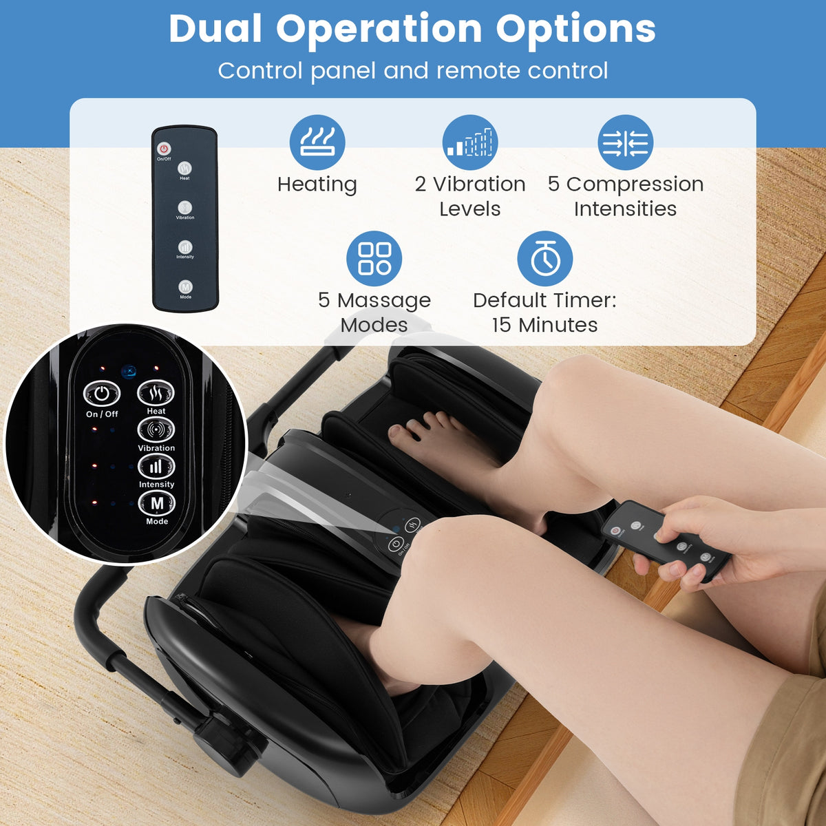 Foot and Calf Massager with Heat for Blood Circulation Pain Relief-Black-Foot Massager-DECOROLALA