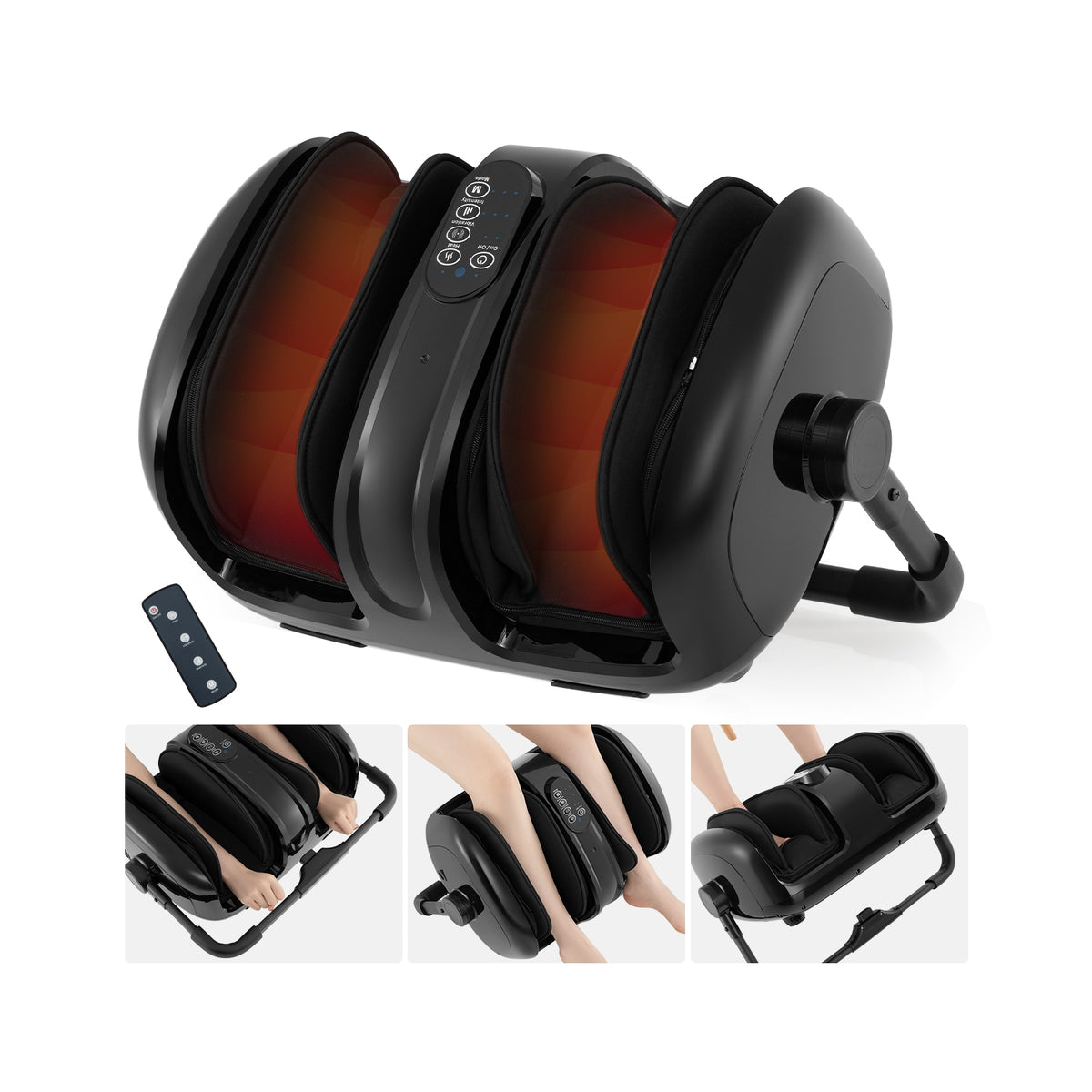 Foot and Calf Massager with Heat for Blood Circulation Pain Relief-Black-Foot Massager-DECOROLALA