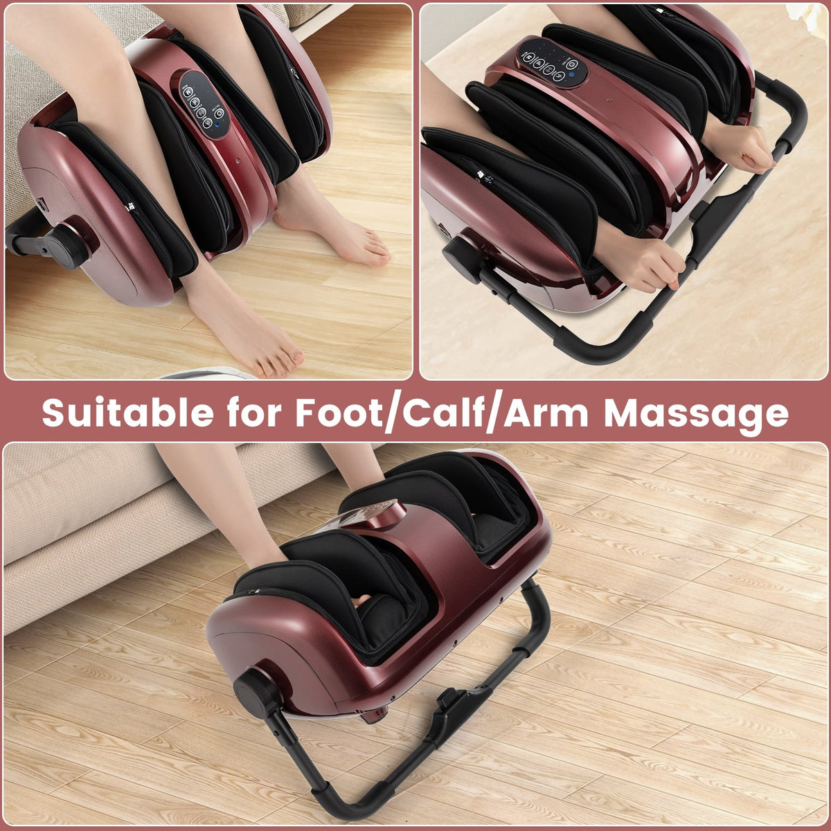 Foot and Calf Massager with Heat for Blood Circulation Pain Relief-Red-Foot Massager-DECOROLALA