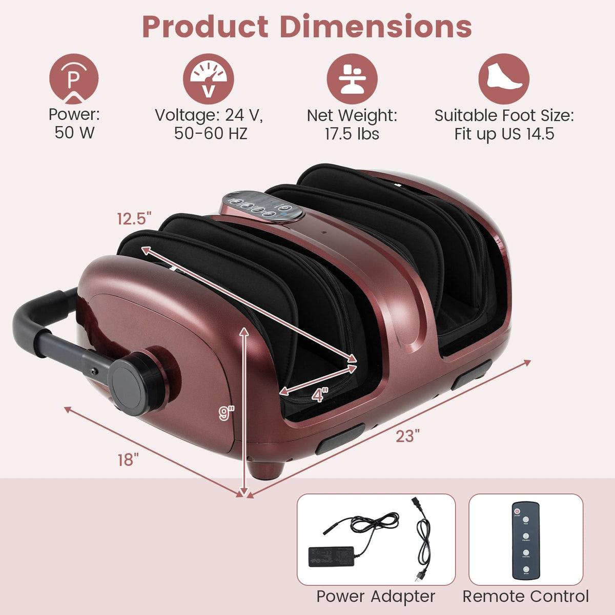 Foot and Calf Massager with Heat for Blood Circulation Pain Relief-Red-Foot Massager-DECOROLALA