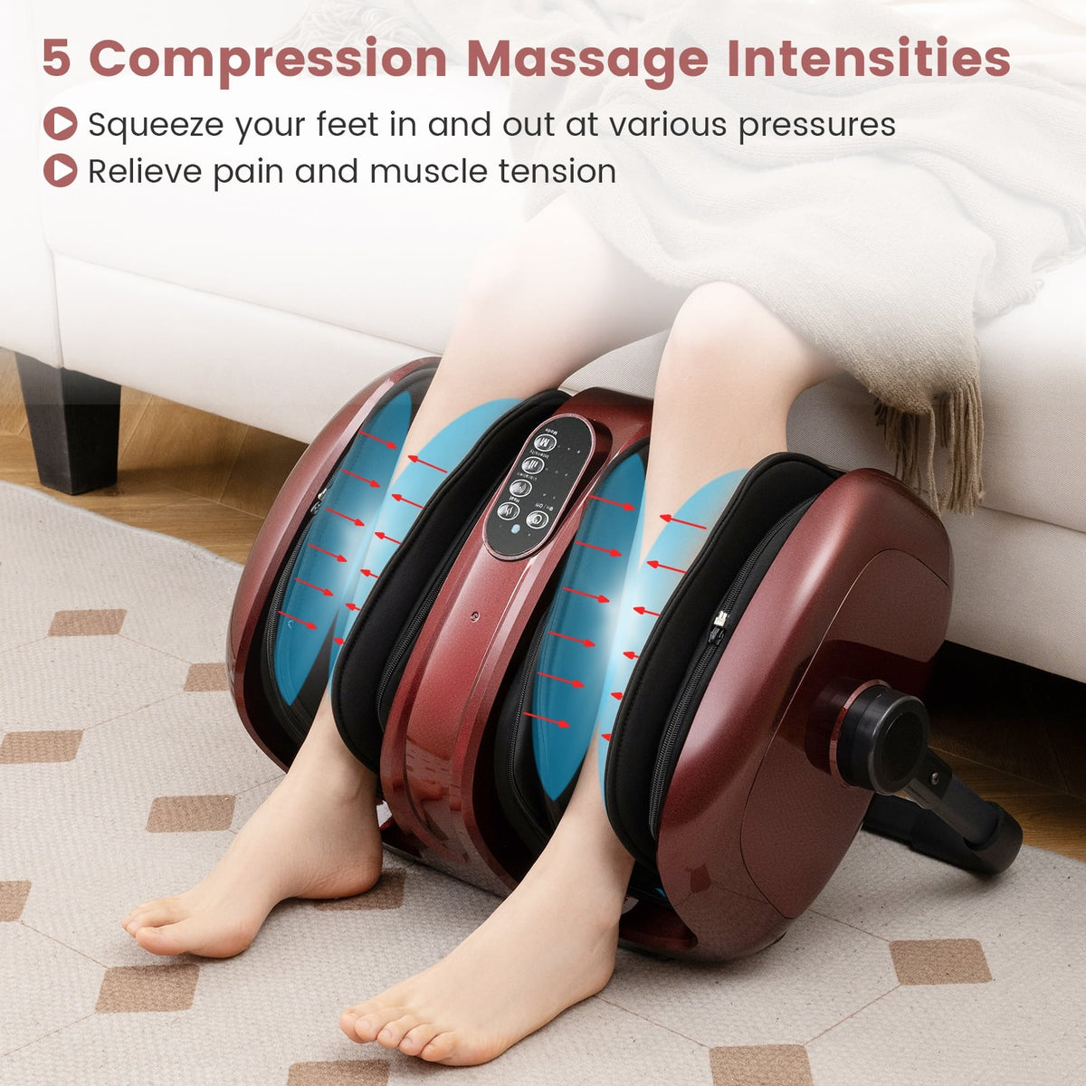 Foot and Calf Massager with Heat for Blood Circulation Pain Relief-Red-Foot Massager-DECOROLALA