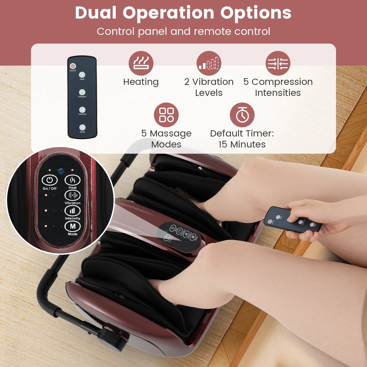 Foot and Calf Massager with Heat for Blood Circulation Pain Relief-Red-Foot Massager-DECOROLALA