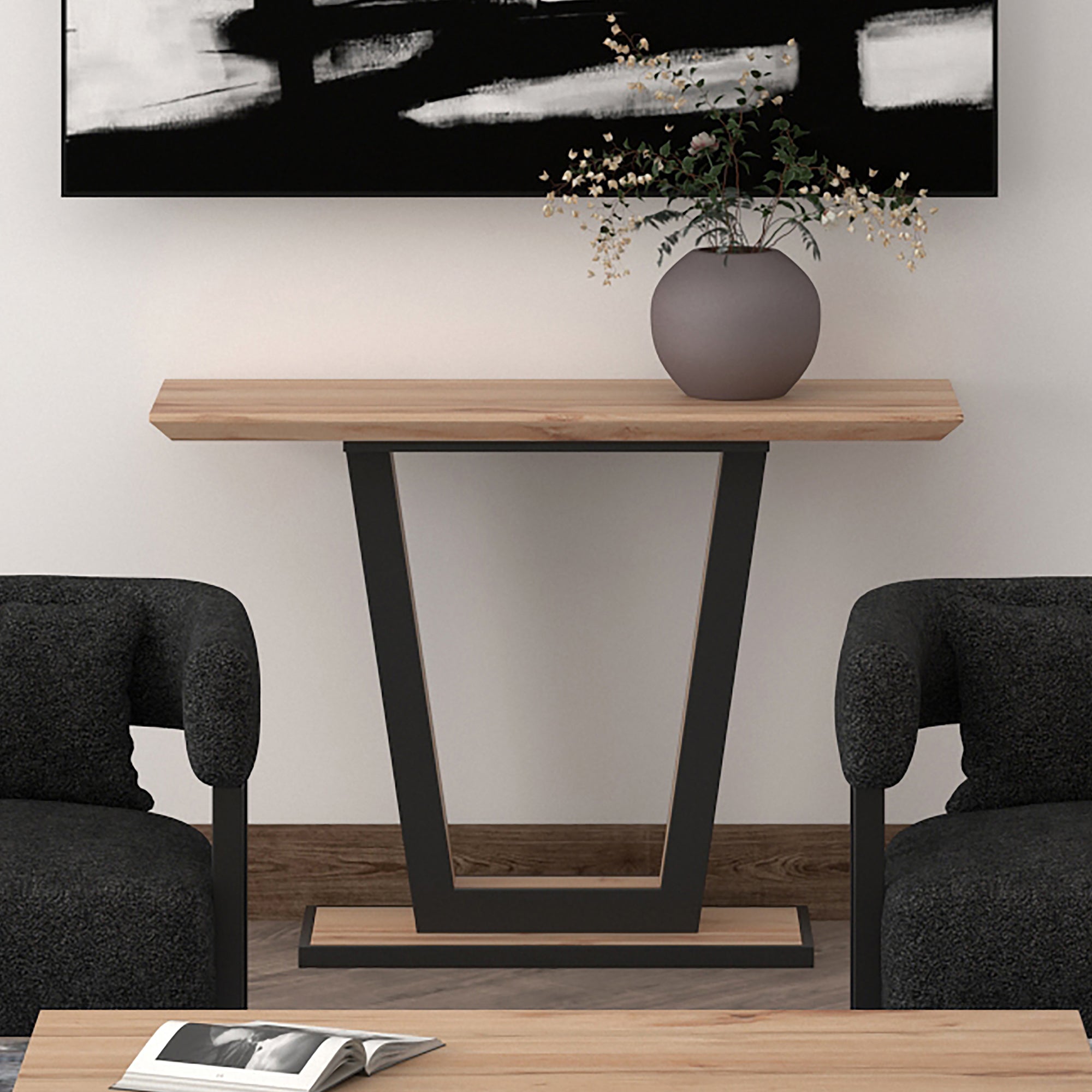 Forna Console Table - Natural Wood Grain Geometric Design-DECOROLALA
