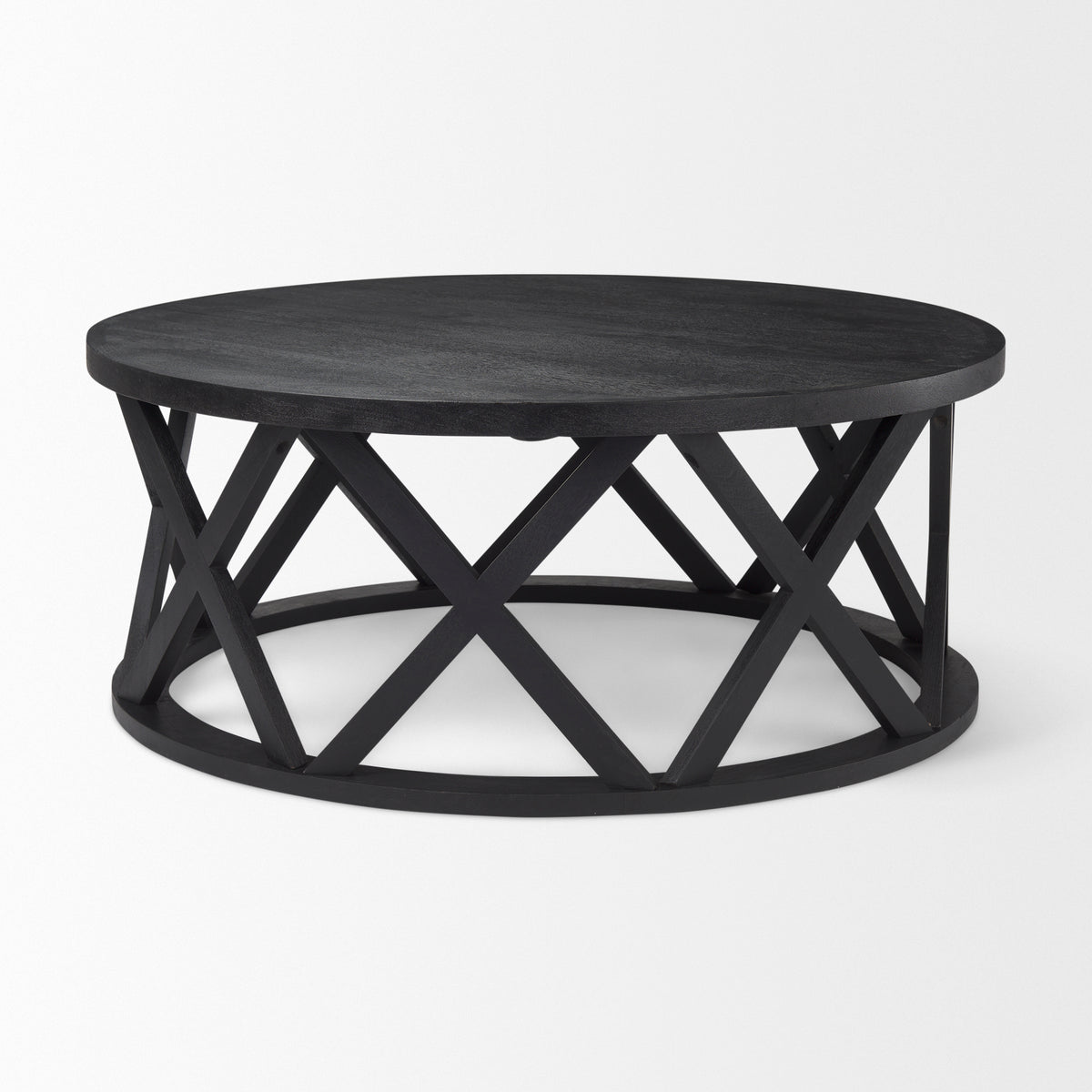 Forsey 28.0L x 45.3W x 18.0H Black Solid Wood Round Coffee Table-Coffee Tables-DECOROLALA